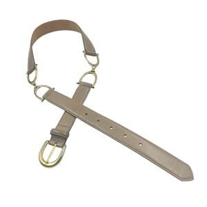 VINTAGE HARKEN LEATHER BELT TAUPE GOLD HORSE BIT CLASSIC PREPPY DESIGNER SIZE M